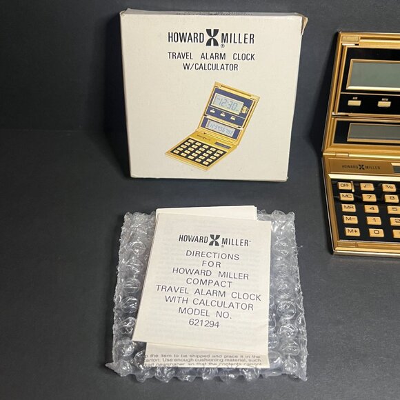Vintage Howard Miller #621-294 Gold & Black Travel Alarm Clock Calculator - Picture 2 of 5